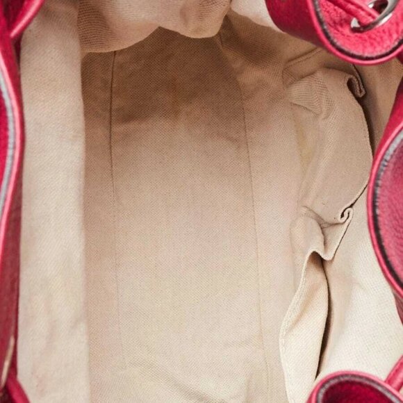 Gucci Dark Pink Pebbled Leather Bamboo Backpack Bag - Picture 11 of 12